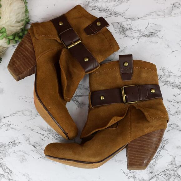 Naughty Monkey Brown Suede Leather Ankle Harness Boots Size 8 Women's - Picture 1 of 9